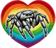 Jumping Spider and Rainbow Heart Sticker